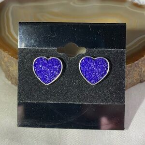 Vibrant Purple Heart Glitter Stud Earrings